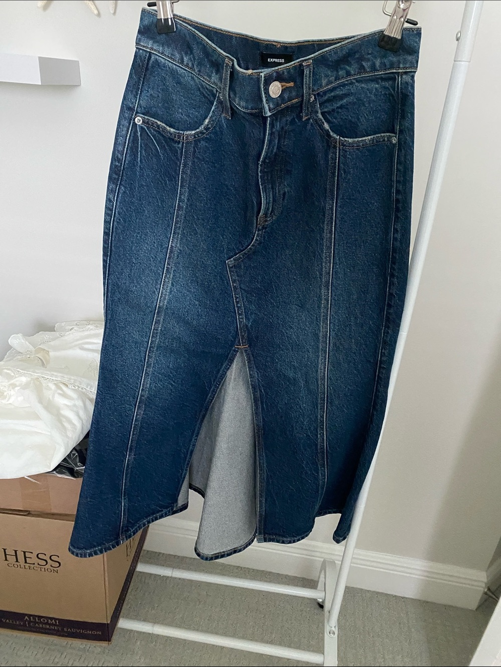 Express Dark Blue Denim Skirt with Front Slit